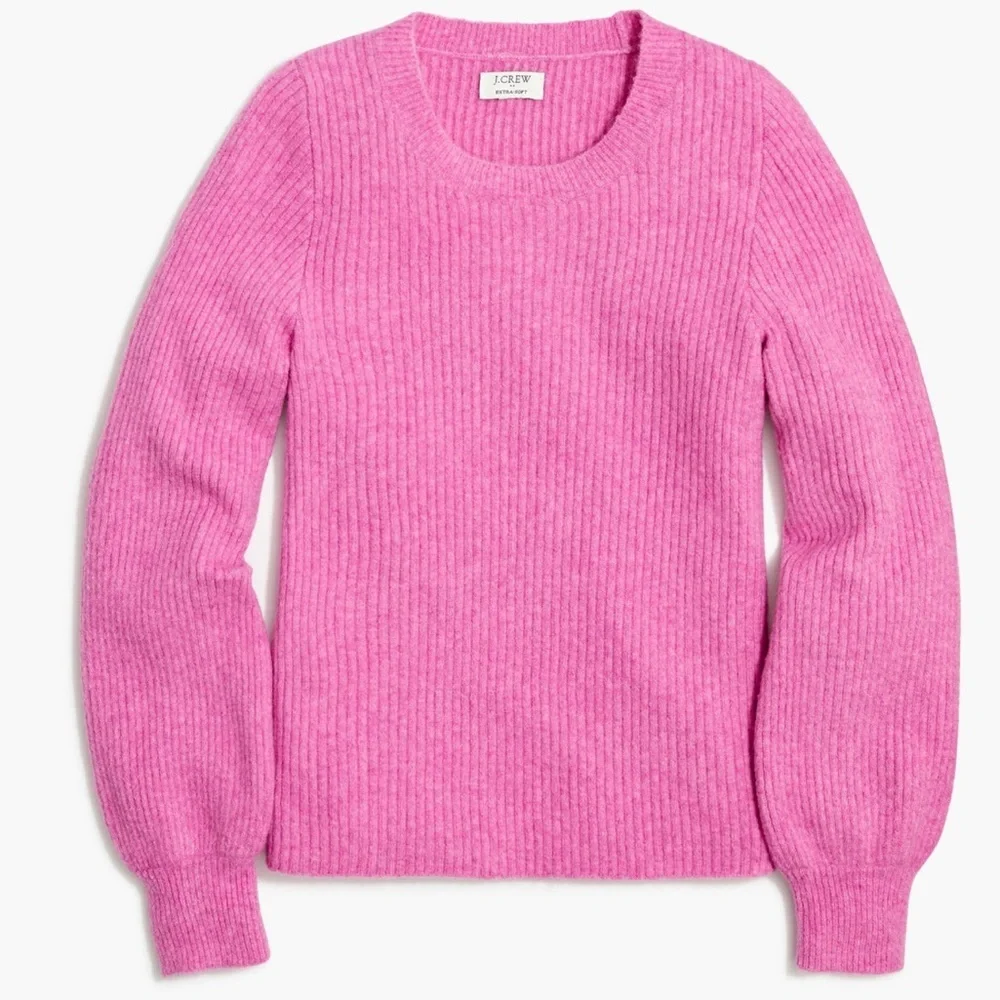 J. CREW WOMENS RIBBED PUFF SLEEVE PINK SWEATER EXTRA SOFT MEDIUM BJ854